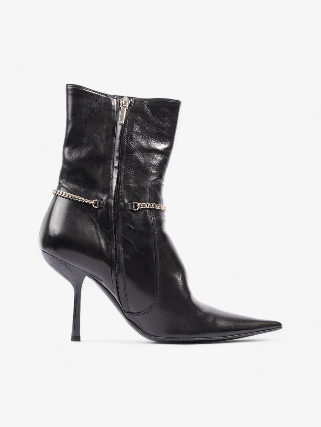 Christian Dior D Star Pointed Heeled Boots 75mm Black / Silver Leather EU 39 UK 6