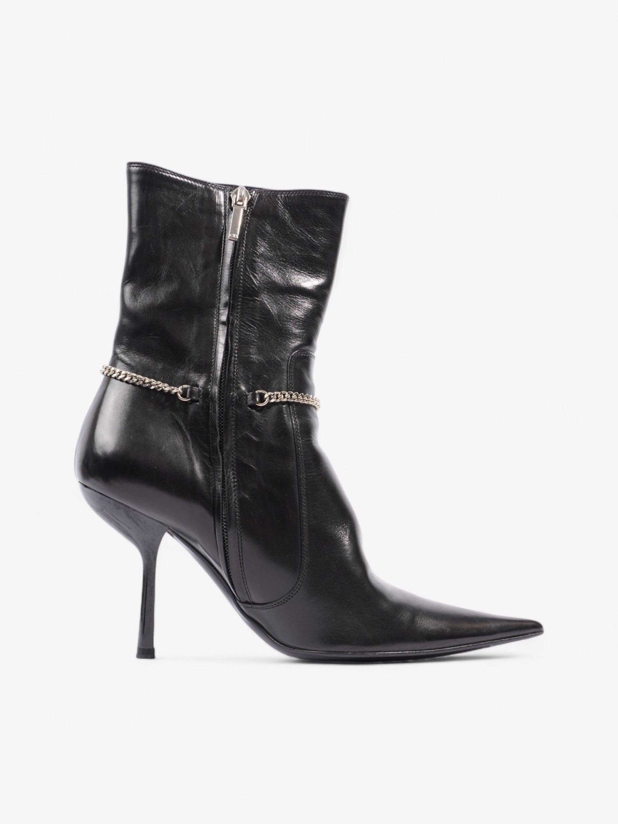 Christian Dior D Star Pointed Heeled Boots 75mm Black / Silver Leather EU 39 UK 6