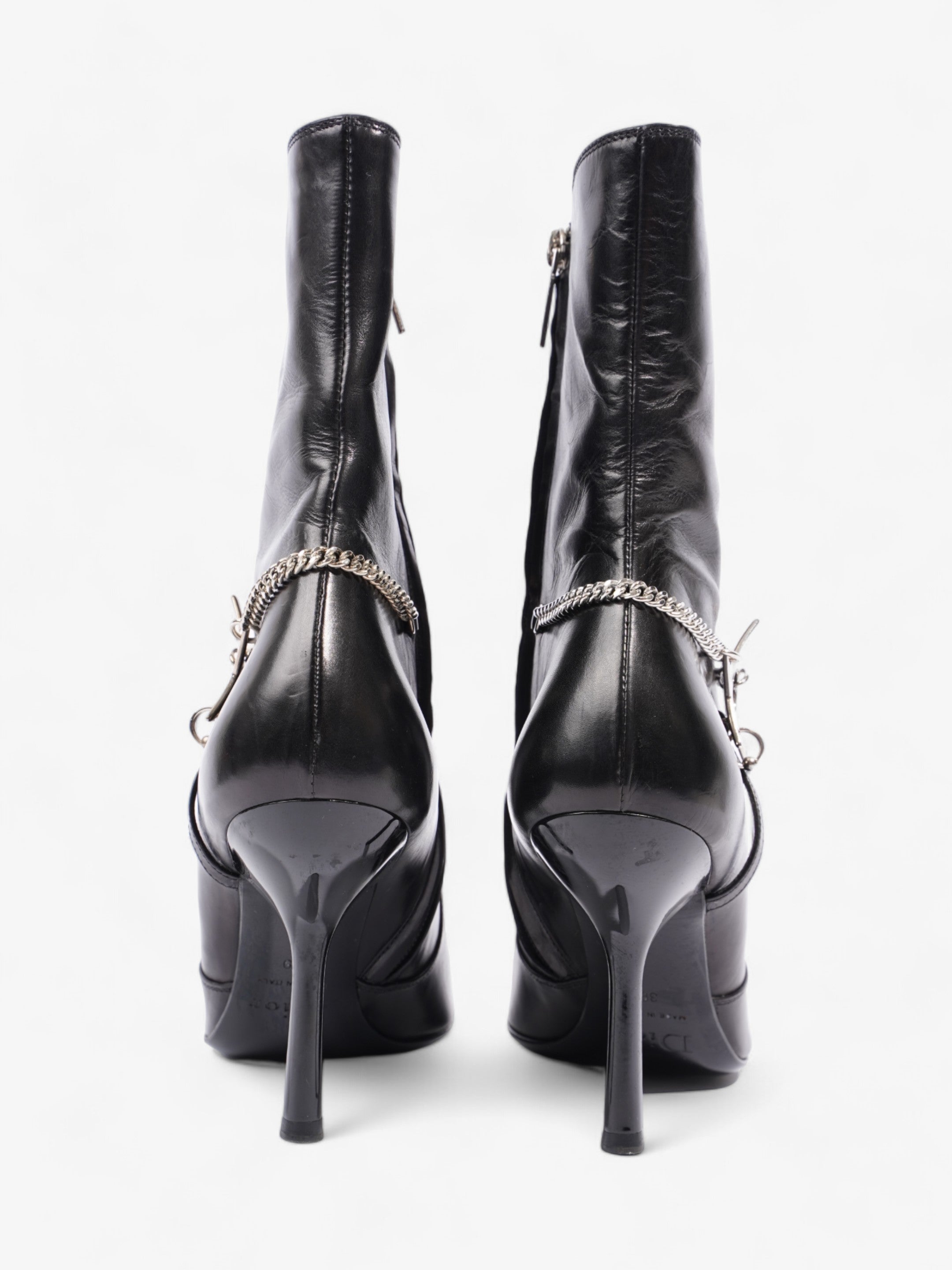 Christian Dior D Star Pointed Heeled Boots 75mm Black / Silver Leather EU 39 UK 6
