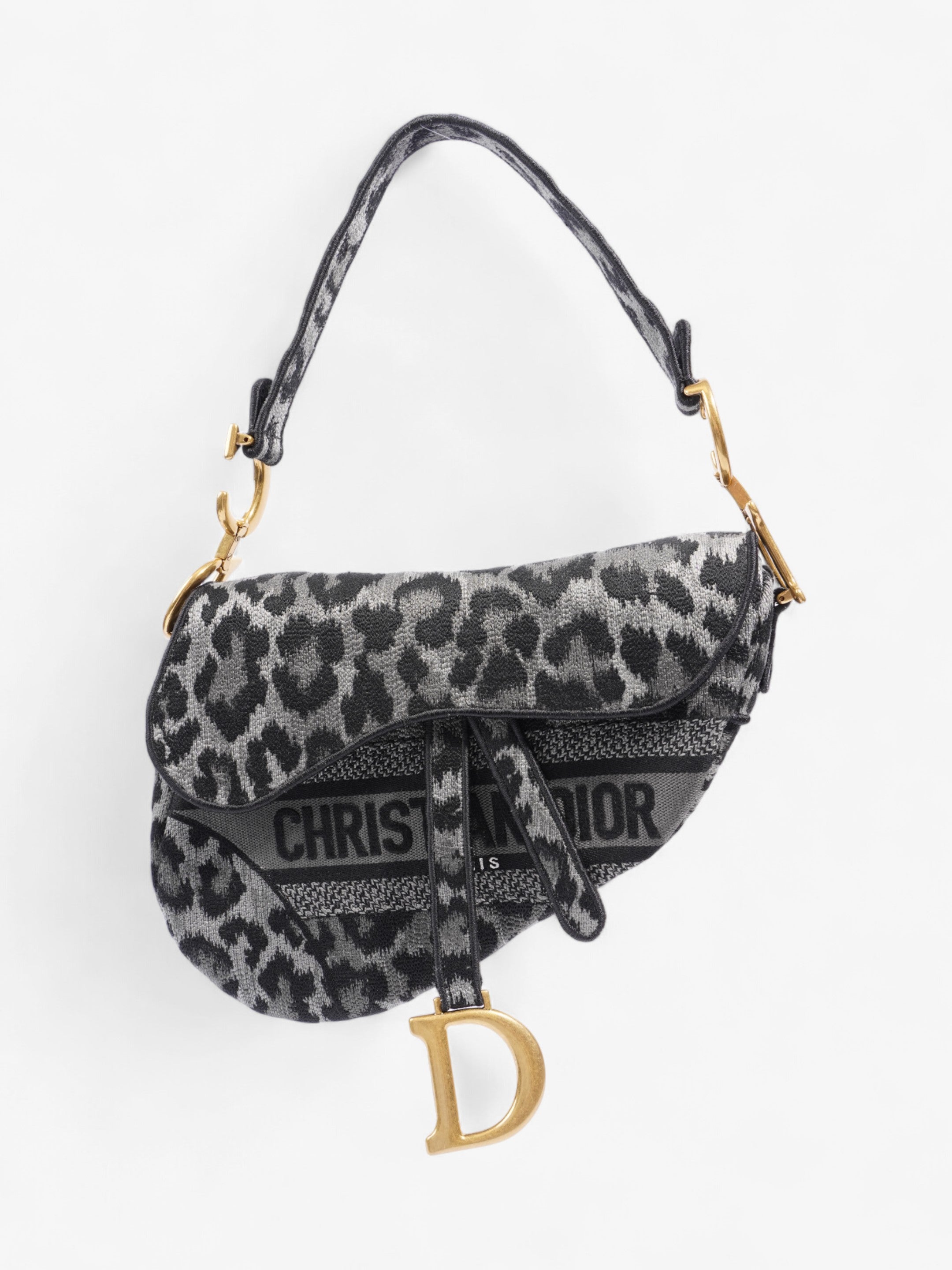 Christian Dior Saddle Bag Black / Grey Cotton