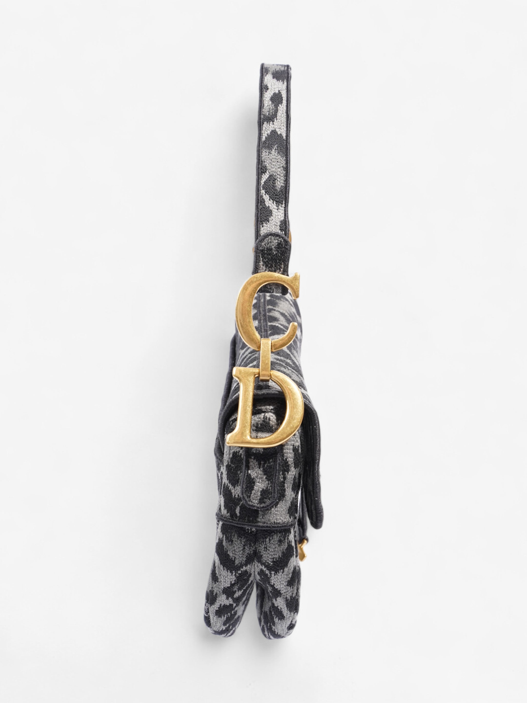 Christian Dior Saddle Bag Black / Grey Cotton