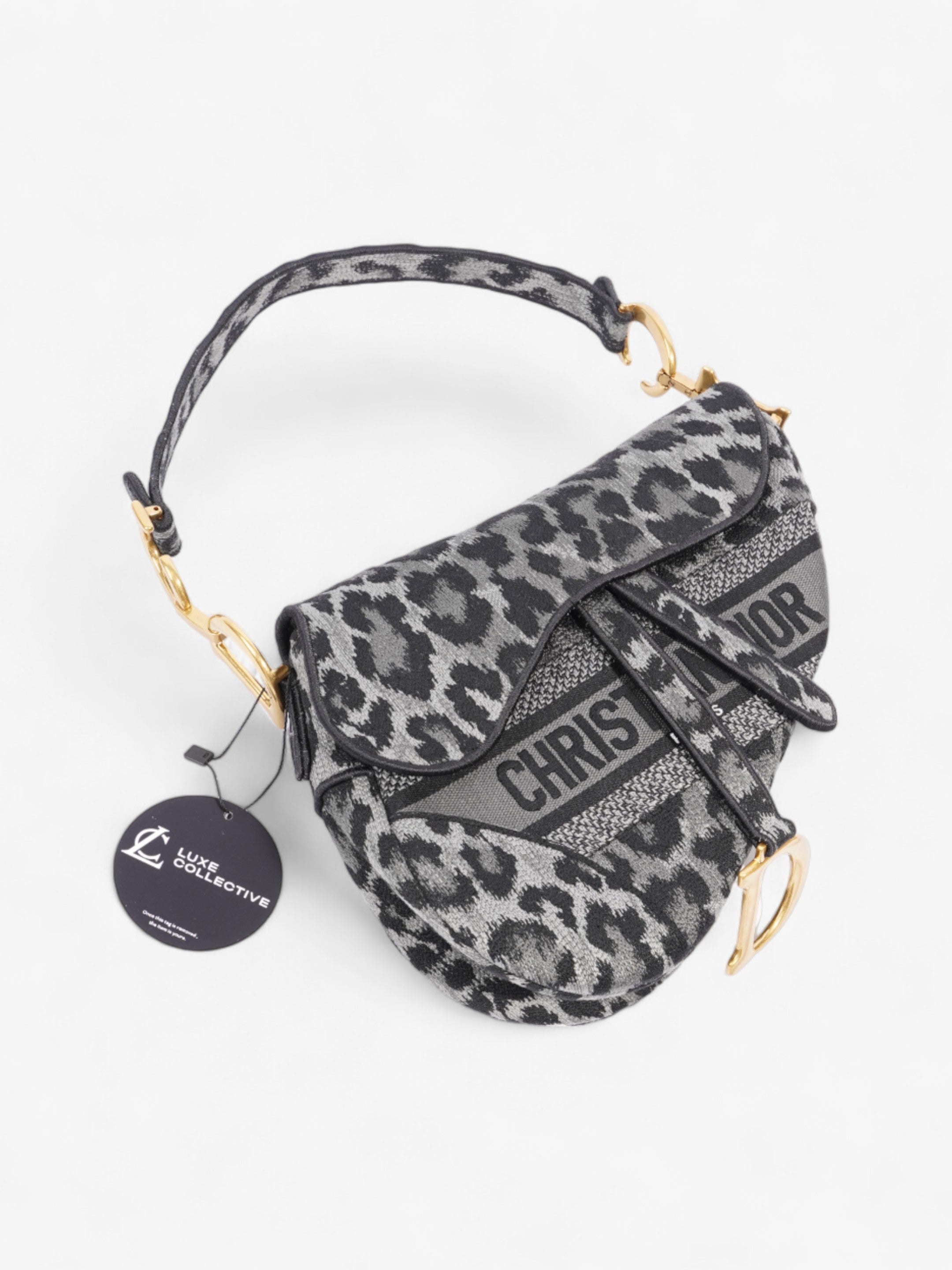 Christian Dior Saddle Bag Black / Grey Cotton