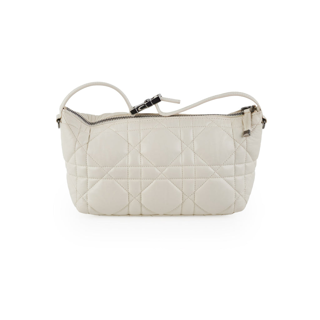 Christian Dior Calskin Macrocannage Medium Travel Nomad Pouch Cream