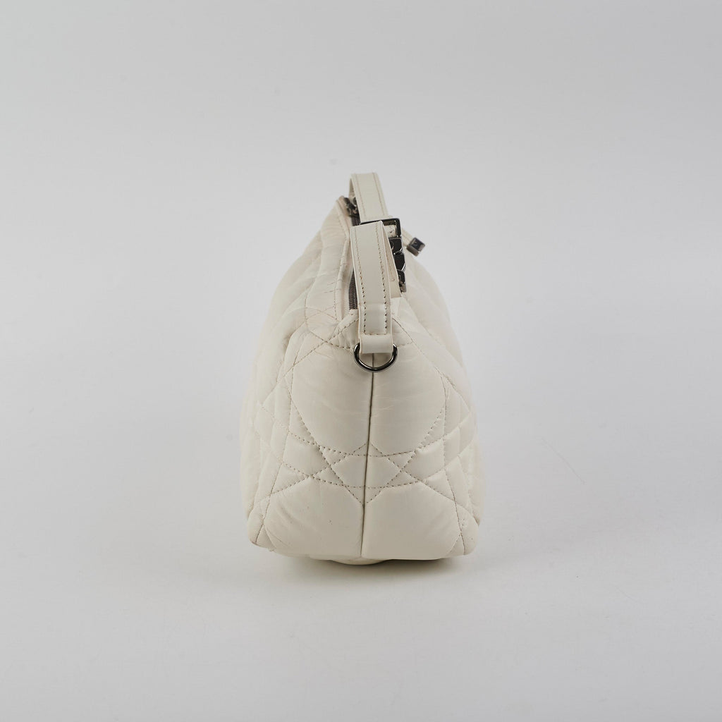 Christian Dior Calskin Macrocannage Medium Travel Nomad Pouch Cream