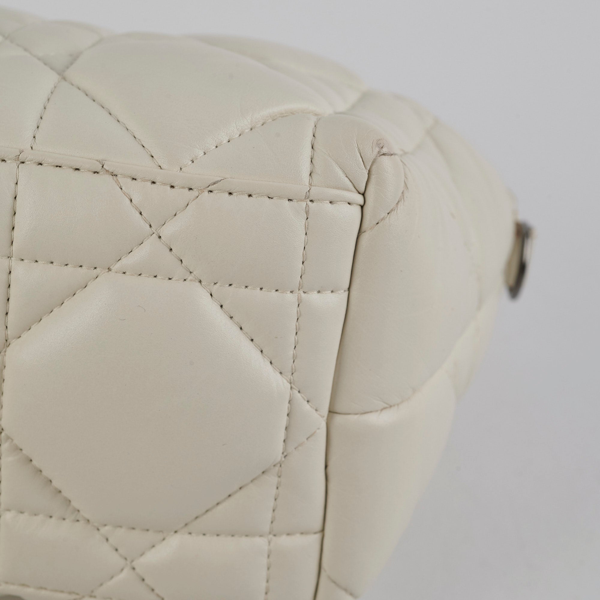 Christian Dior Calskin Macrocannage Medium Travel Nomad Pouch Cream