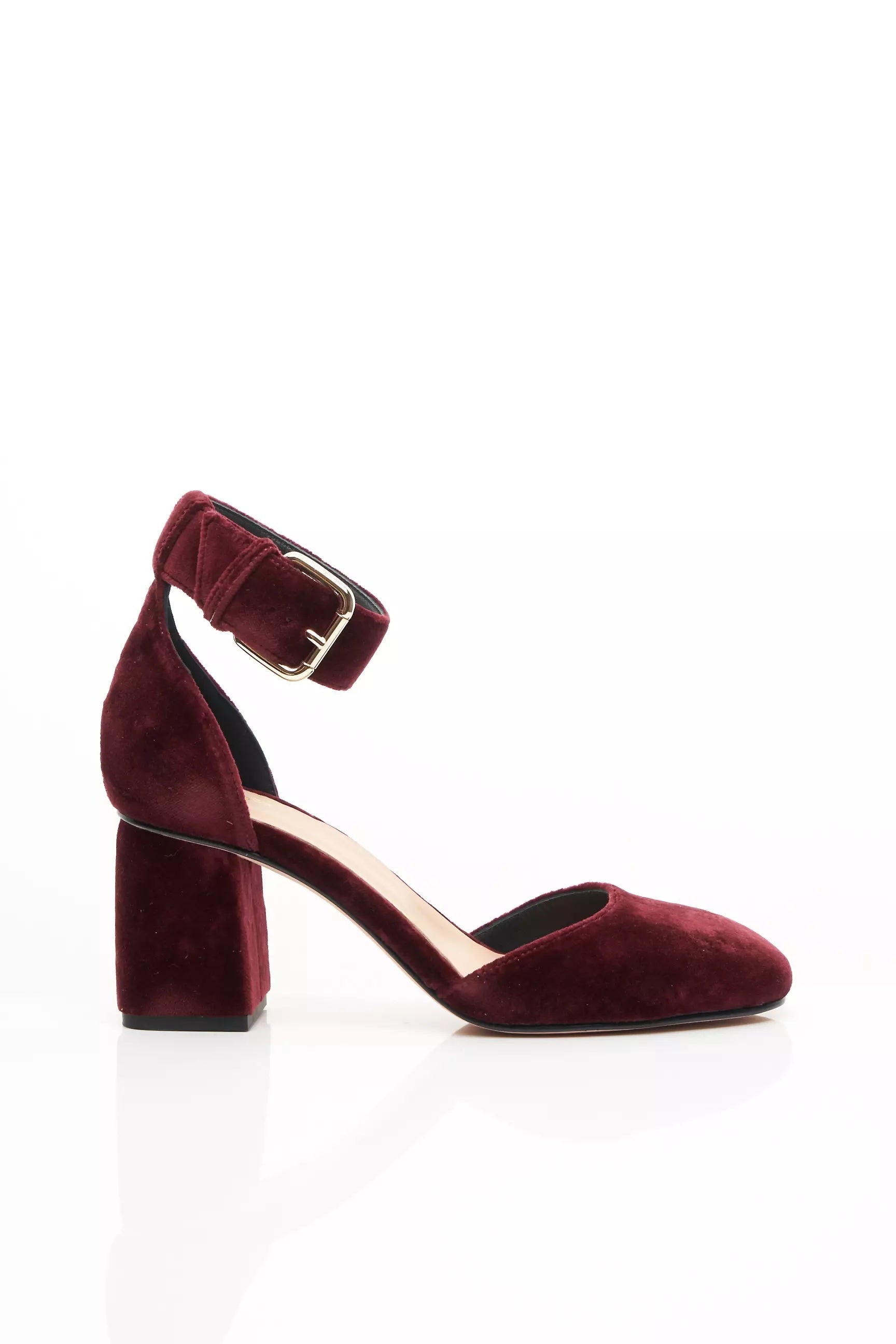 RED VALENTINO VELVET ANKLE STRAP BLOCK HEEL SANDALS