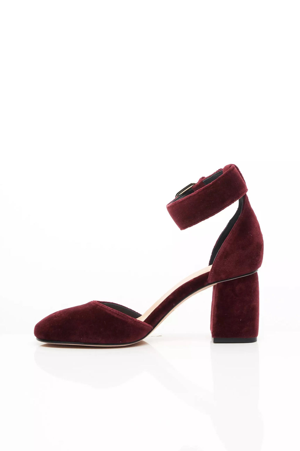 RED VALENTINO VELVET ANKLE STRAP BLOCK HEEL SANDALS