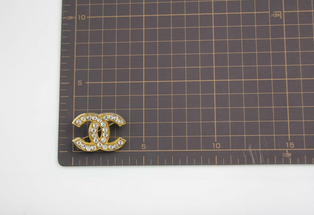 Chanel Vintage 1954-71 Rhinestone Gold-plated CC Logo Brooch