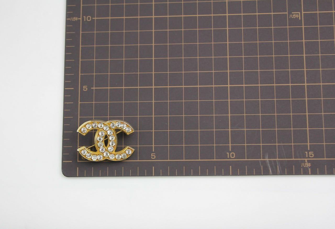 Chanel Vintage 1954-71 Rhinestone Gold-plated CC Logo Brooch
