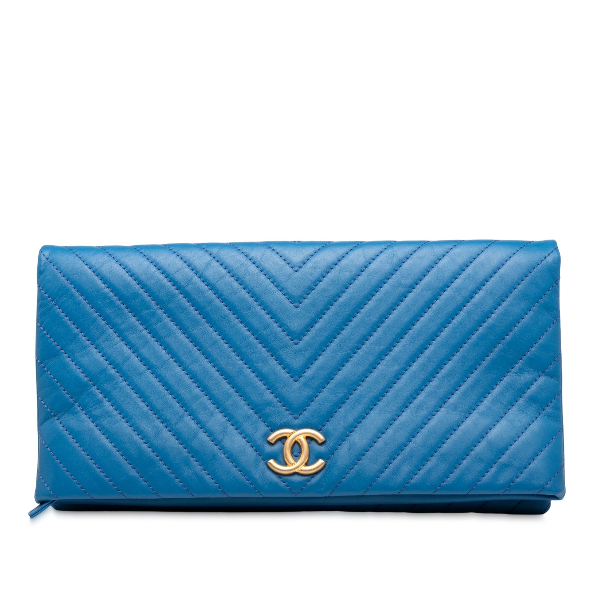 CC Foldover Clutch Chevron Lambskin Large