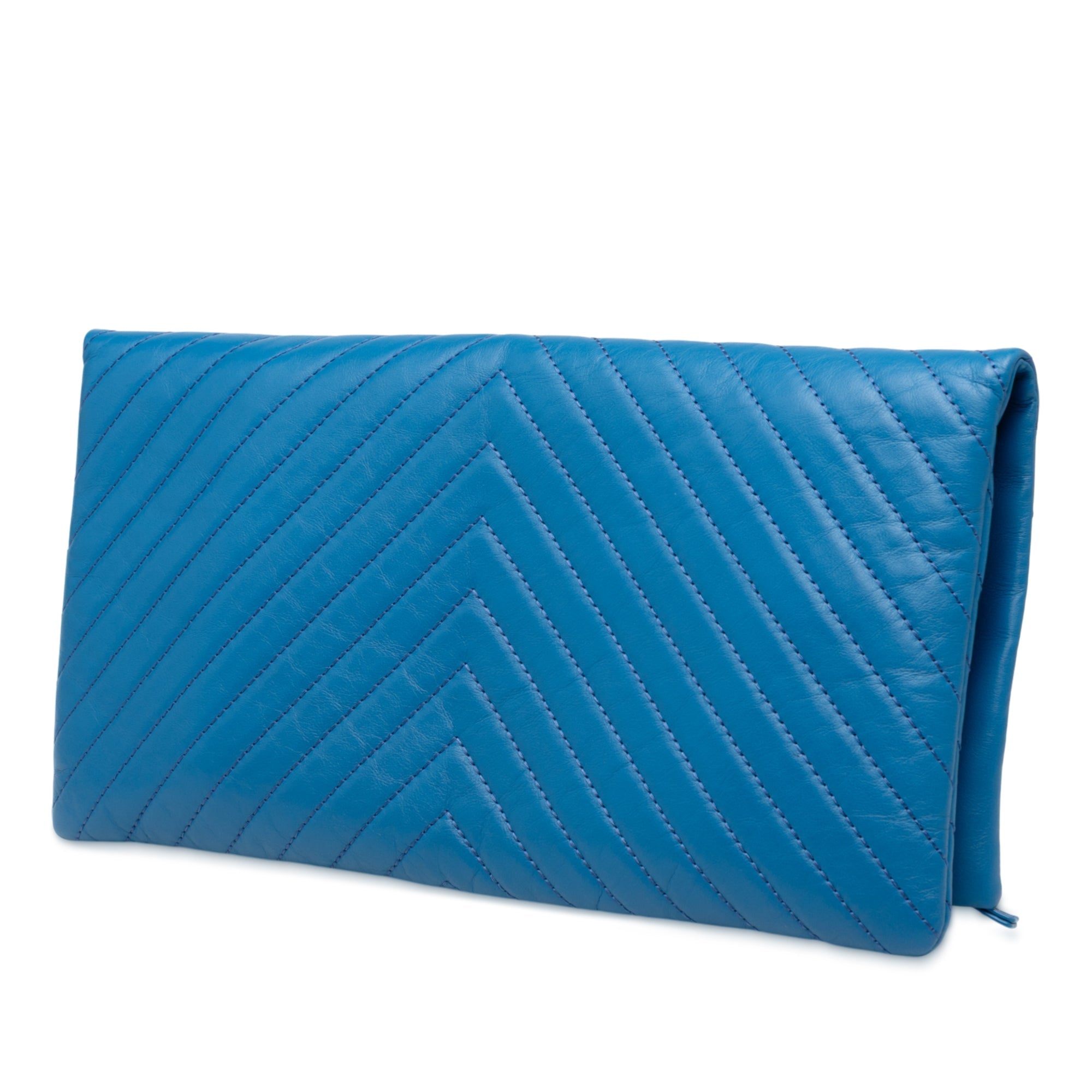 CC Foldover Clutch Chevron Lambskin Large