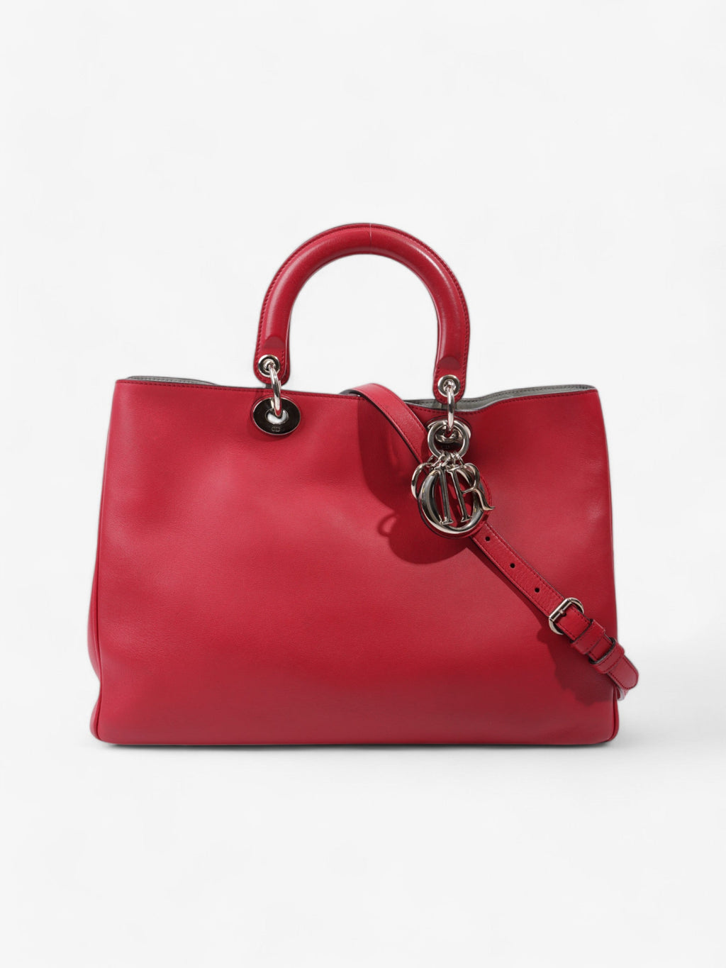 Christian Dior Diorissimo Shopper Tote Red Calfskin Leather Large