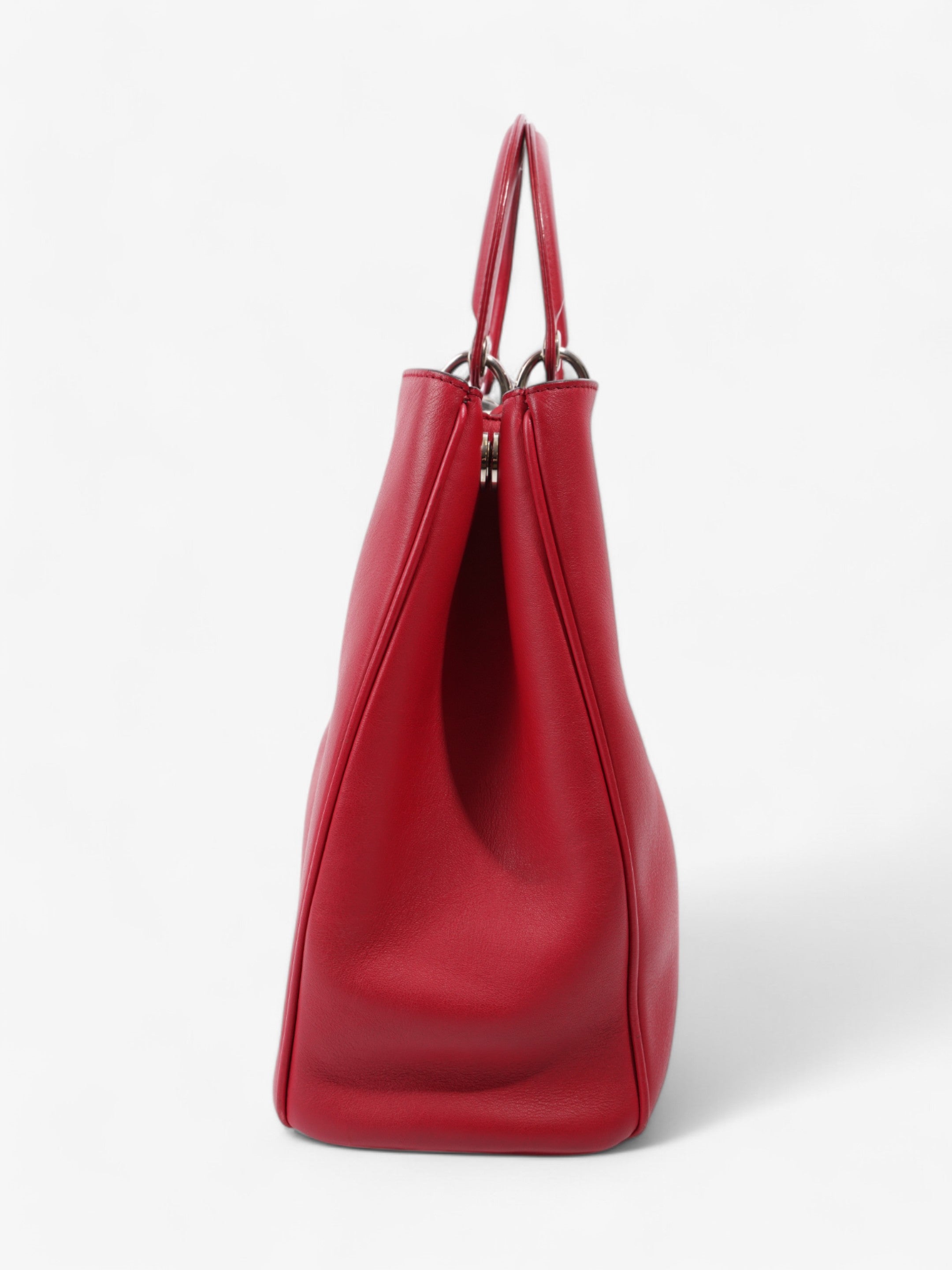 Christian Dior Diorissimo Shopper Tote Red Calfskin Leather Large
