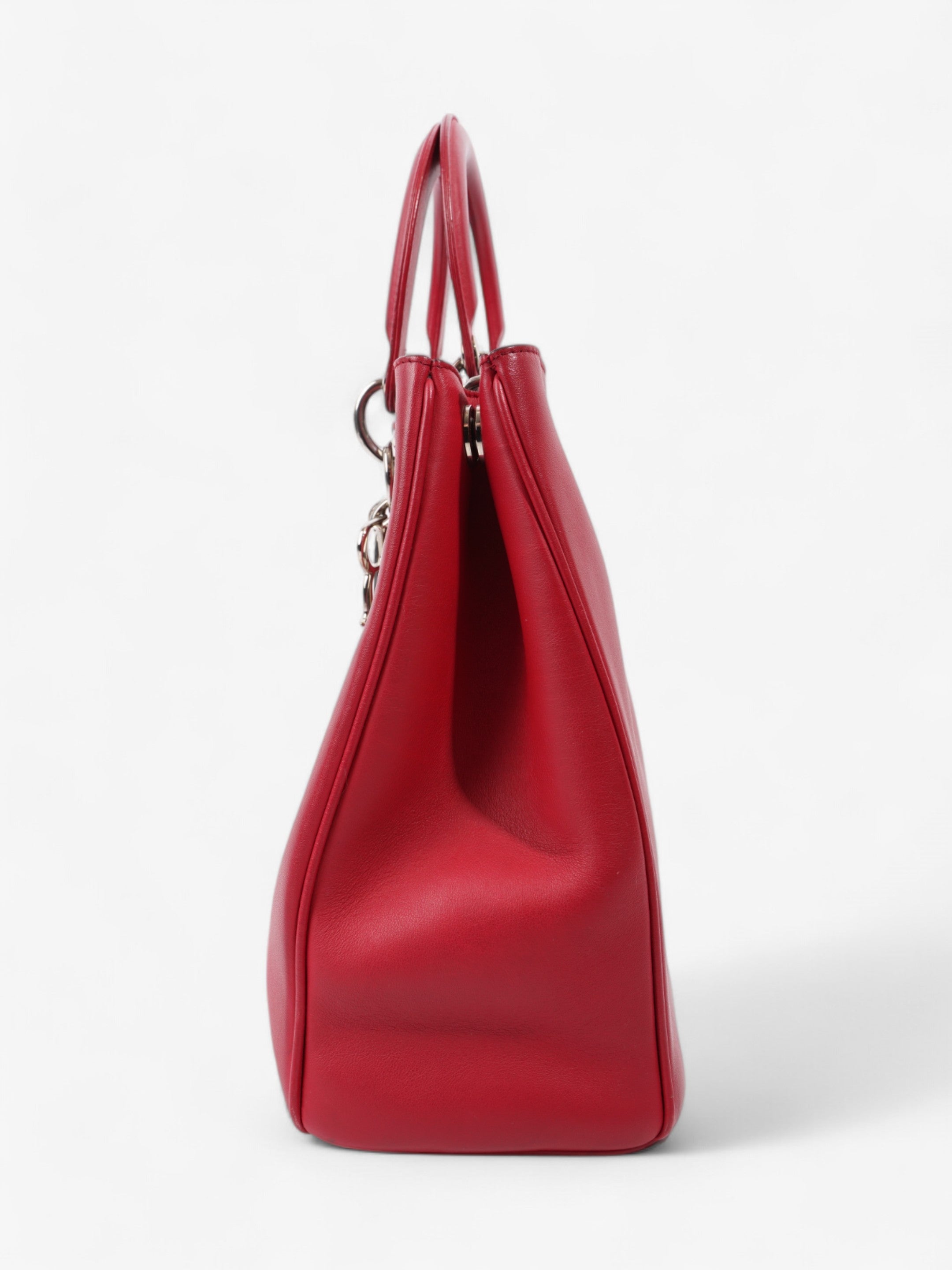 Christian Dior Diorissimo Shopper Tote Red Calfskin Leather Large