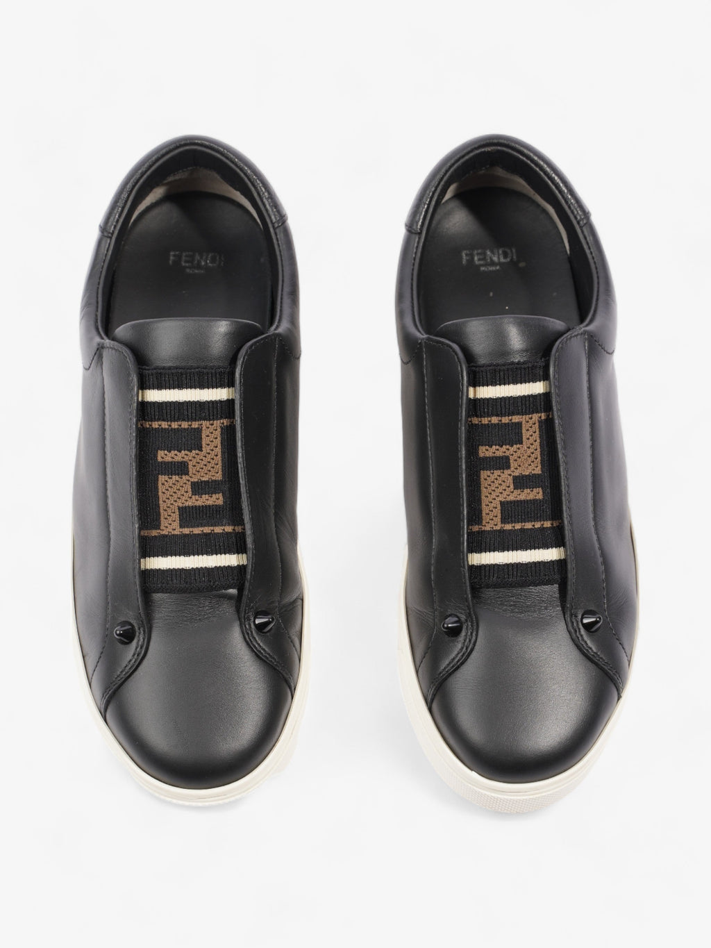 Fendi Rockoclick Knitted Logo Sneakers Black / Brown / White Leather EU 36 UK 3