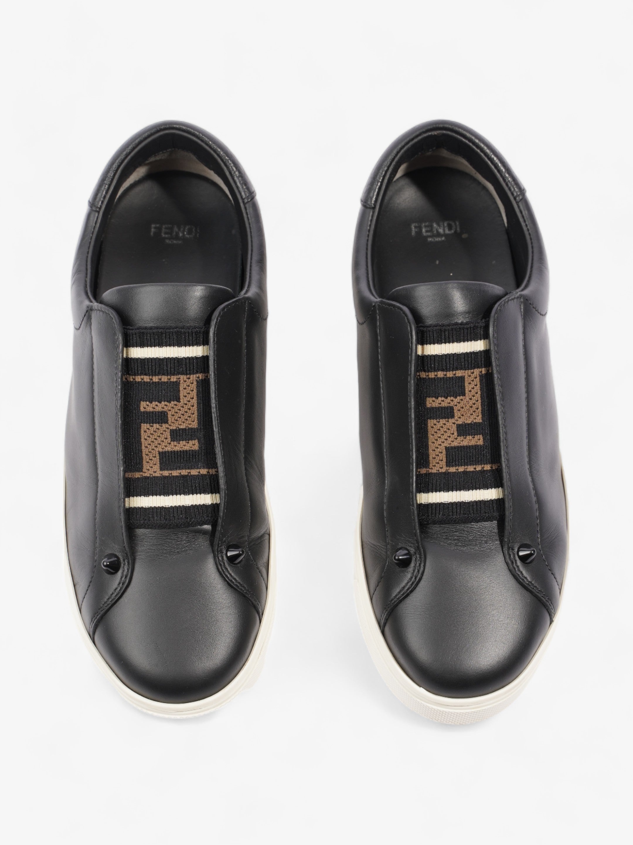 Fendi Rockoclick Knitted Logo Sneakers Black / Brown / White Leather EU 36 UK 3