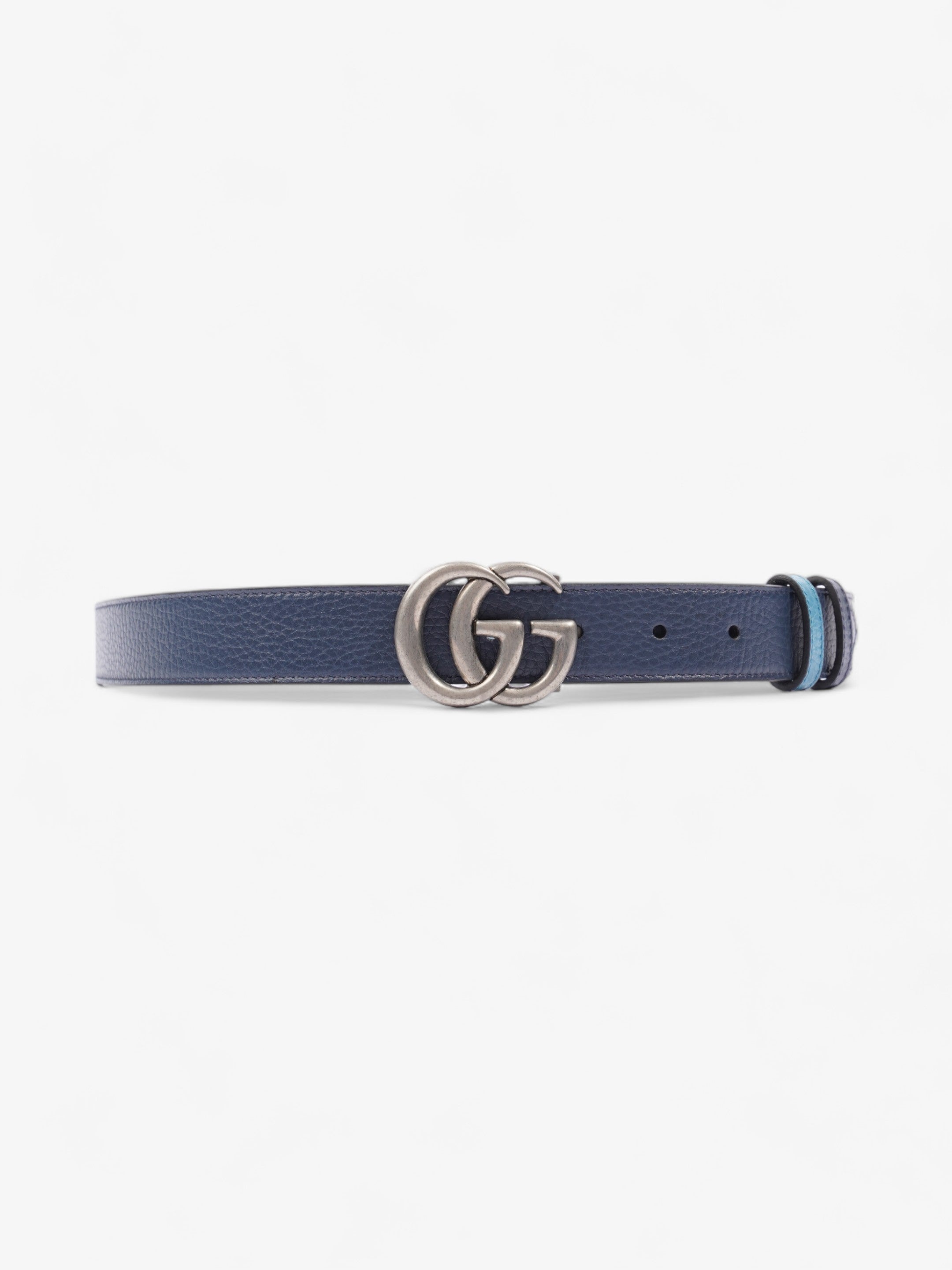 Gucci GG Marmont Thin Reversible Belt Navy / Aqua Blue Leather 95cm 38"