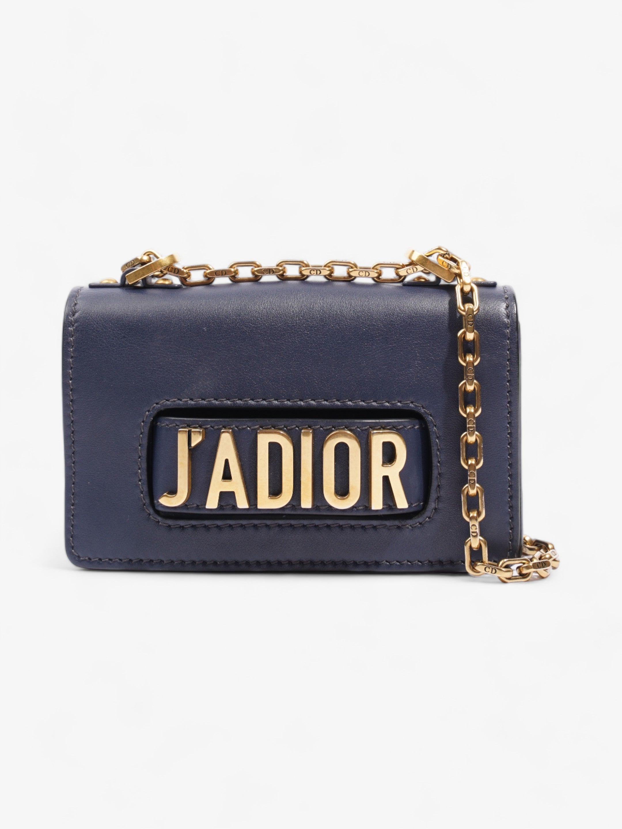 Christian Dior J'Adior Flap Chain Bag Navy Blue Calfskin Leather Mini