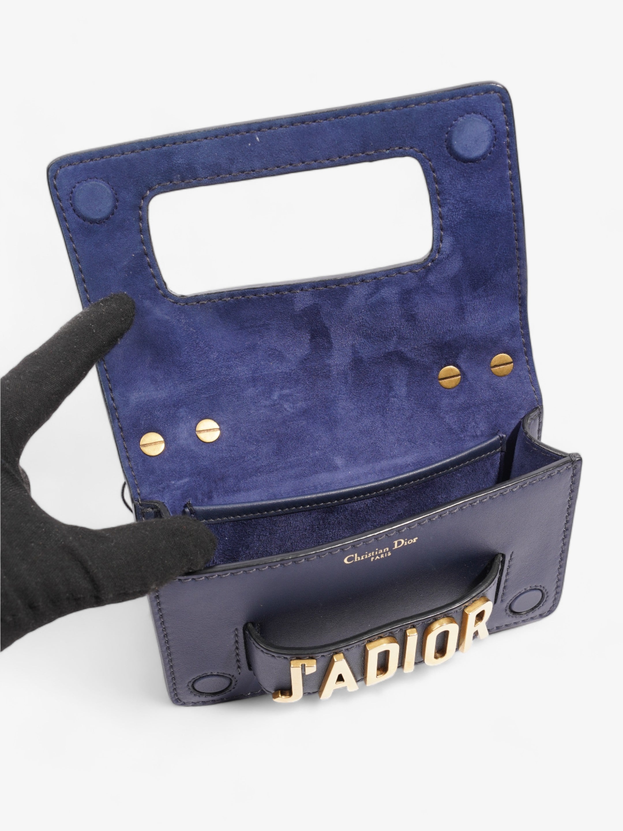 Christian Dior J'Adior Flap Chain Bag Navy Blue Calfskin Leather Mini