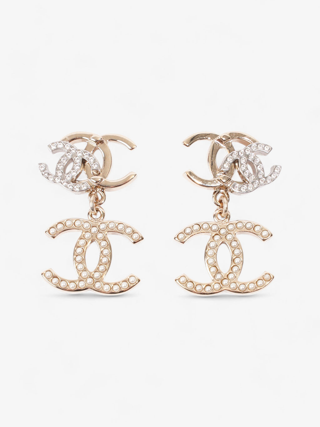 Chanel CC Triple Earrings Silver / Light Gold Base Metal