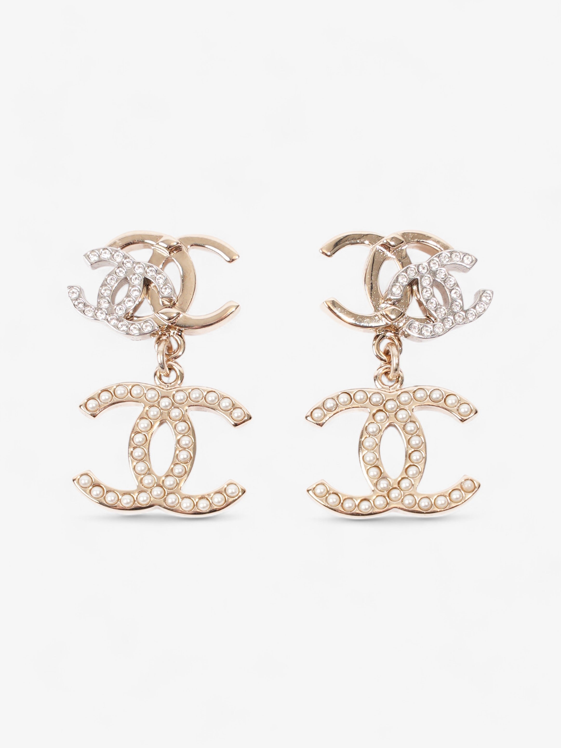 Chanel CC Triple Earrings Silver / Light Gold Base Metal