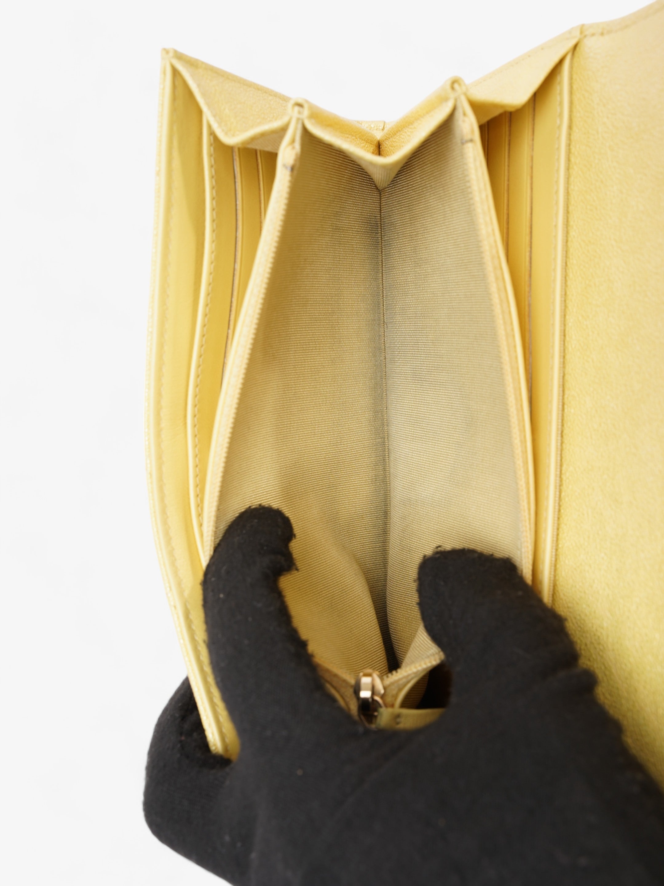 Chanel Classic Flap Bifold Wallet Yellow Caviar Leather