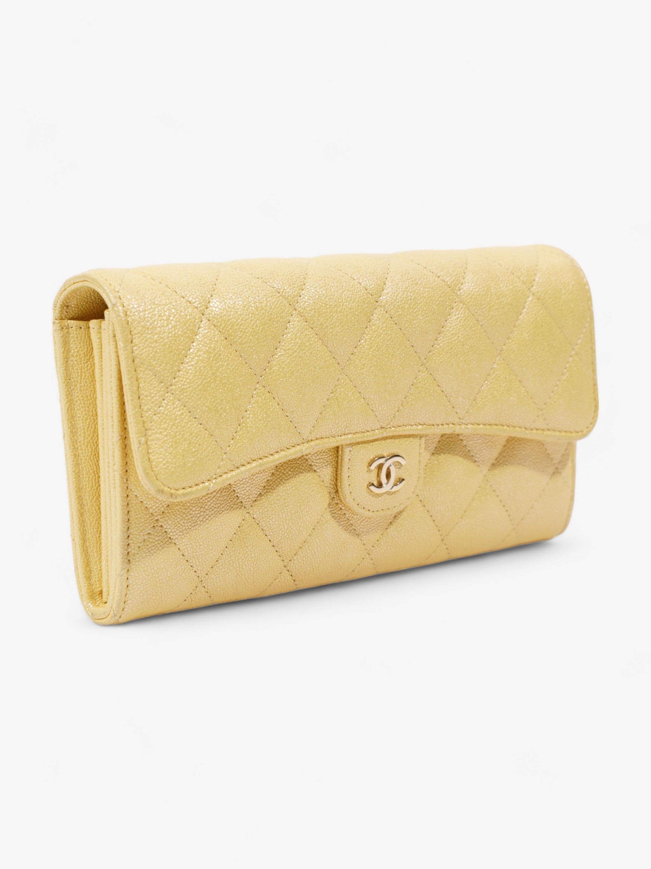 Chanel Classic Flap Bifold Wallet Yellow Caviar Leather