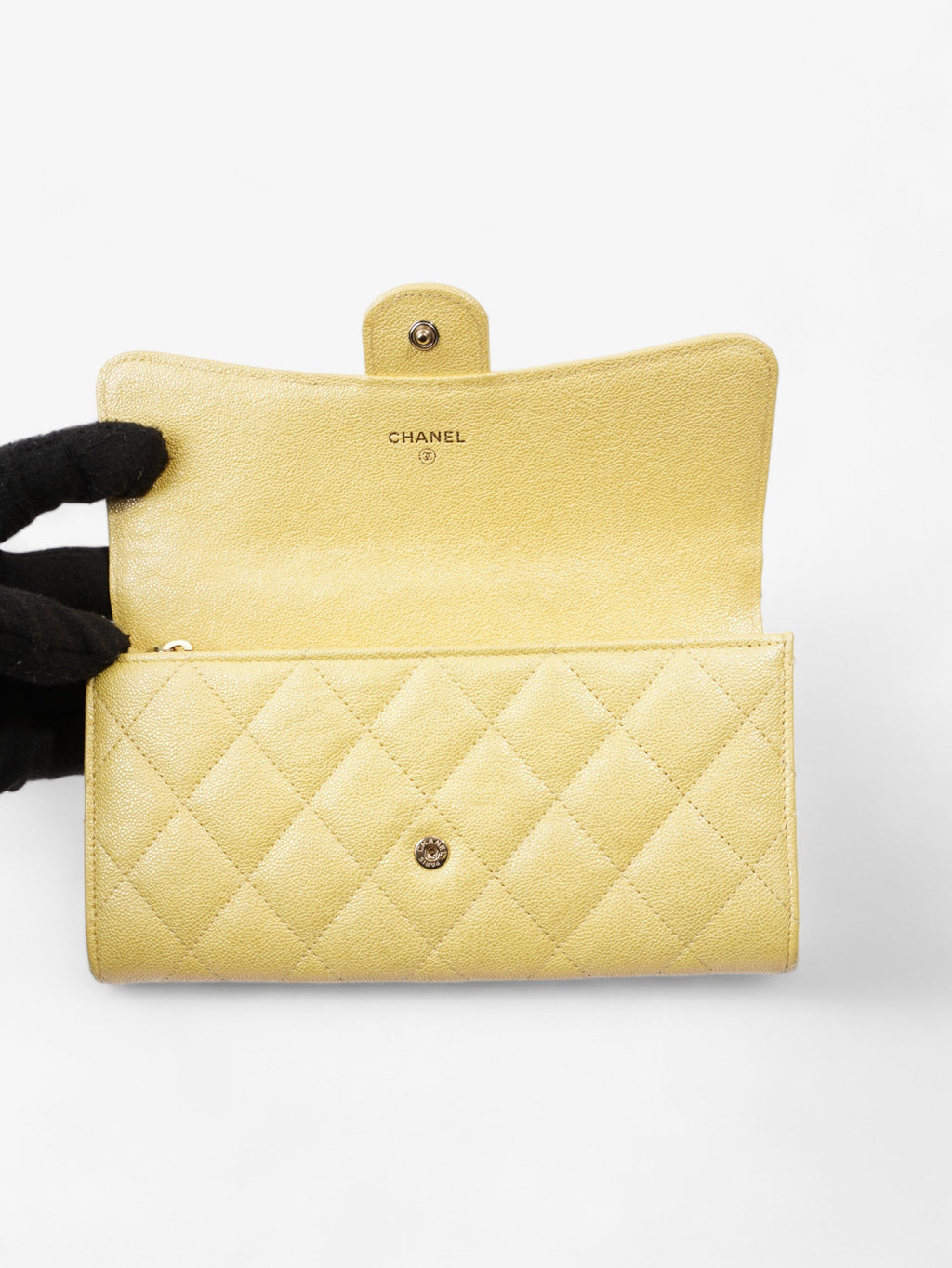 Chanel Classic Flap Bifold Wallet Yellow Caviar Leather