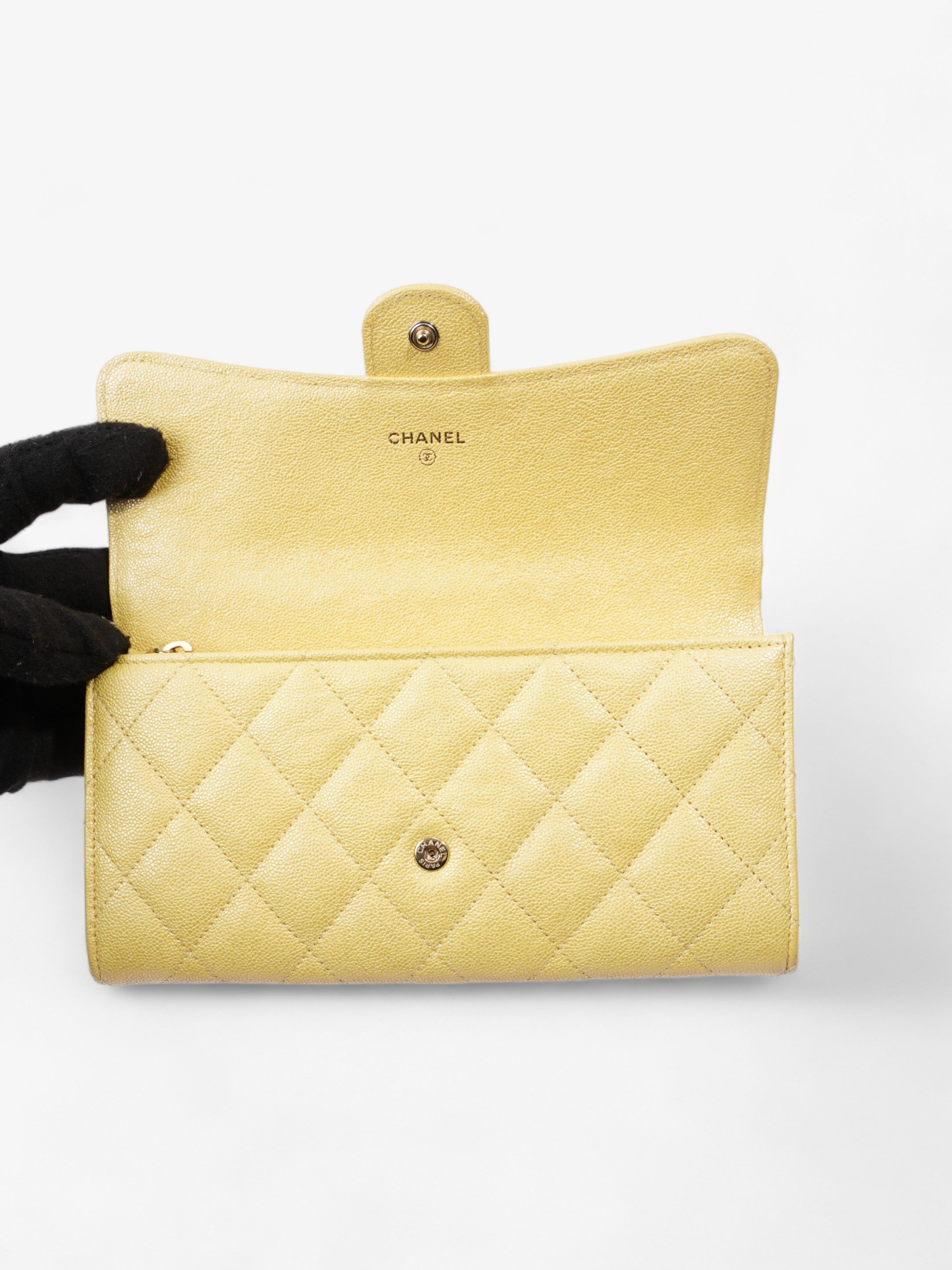 Chanel Classic Flap Bifold Wallet Yellow Caviar Leather