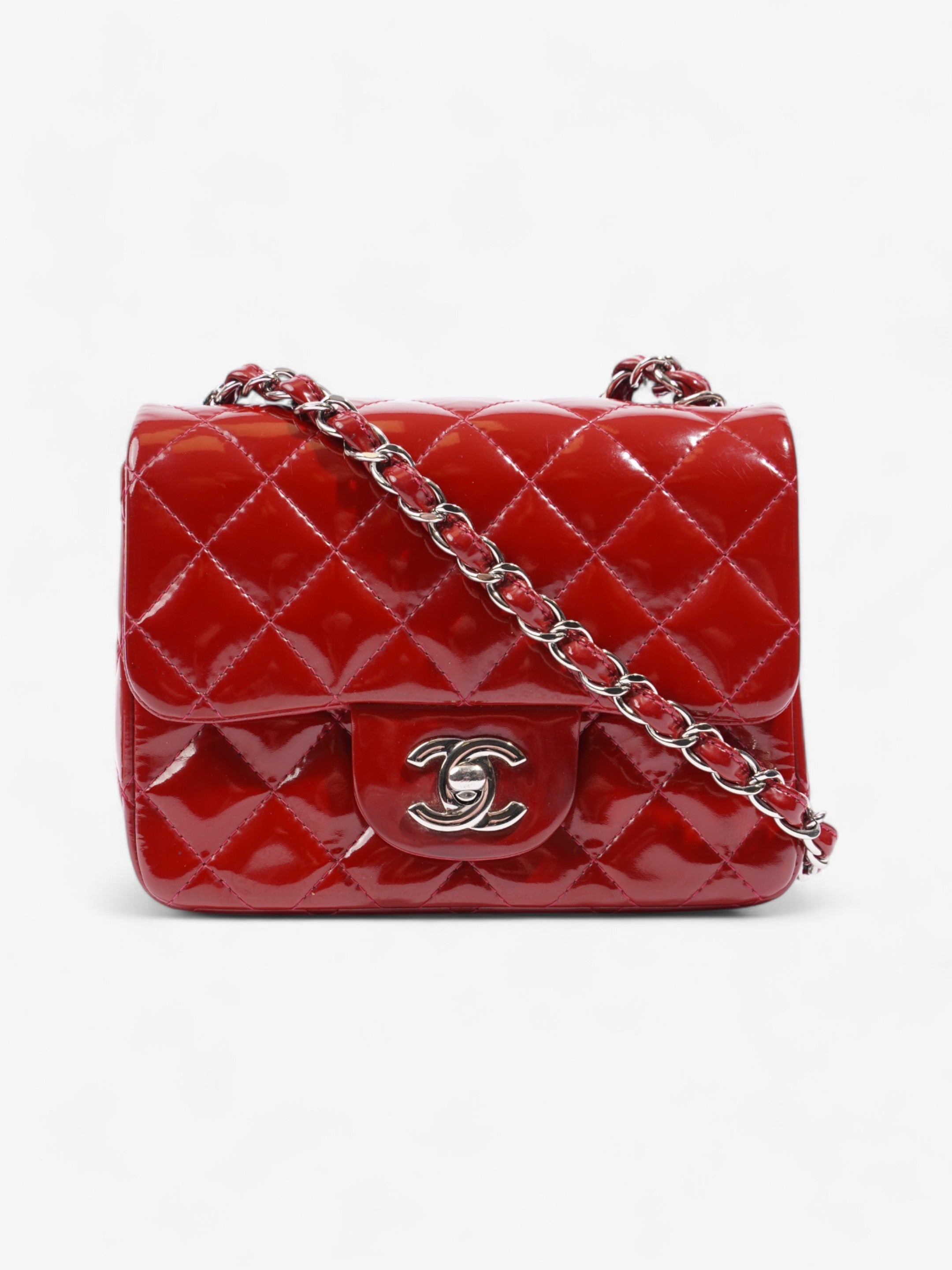 Chanel Classic Square Flap Red Patent Leather Mini