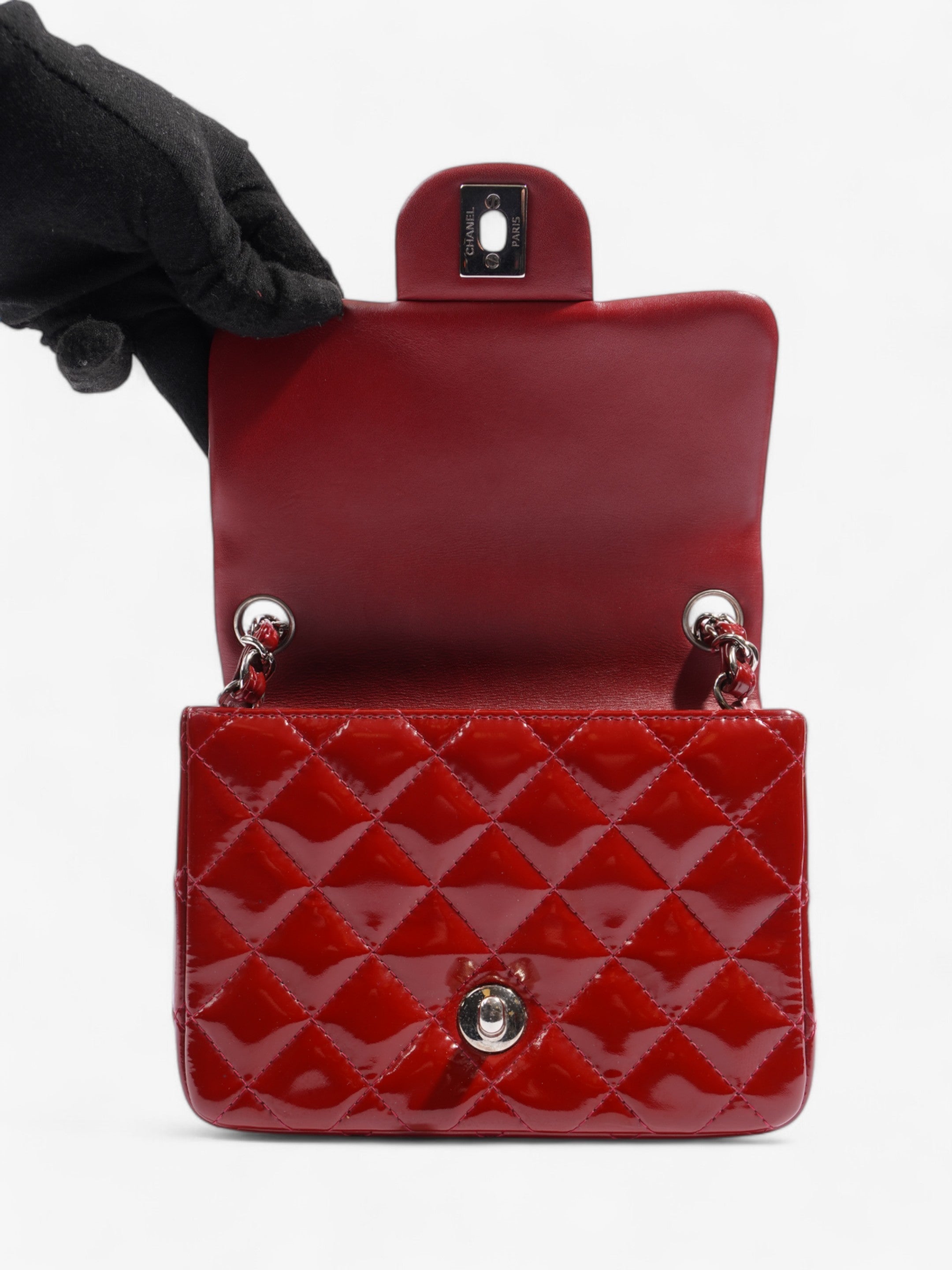 Chanel Classic Square Flap Red Patent Leather Mini