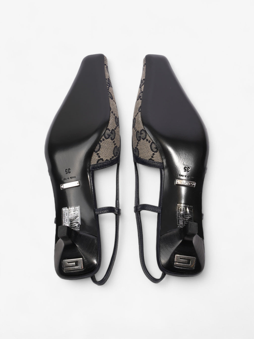 Gucci GG Slingback Pumps 35mm GG Supreme / Navy Blue Fabric EU 35 UK 2