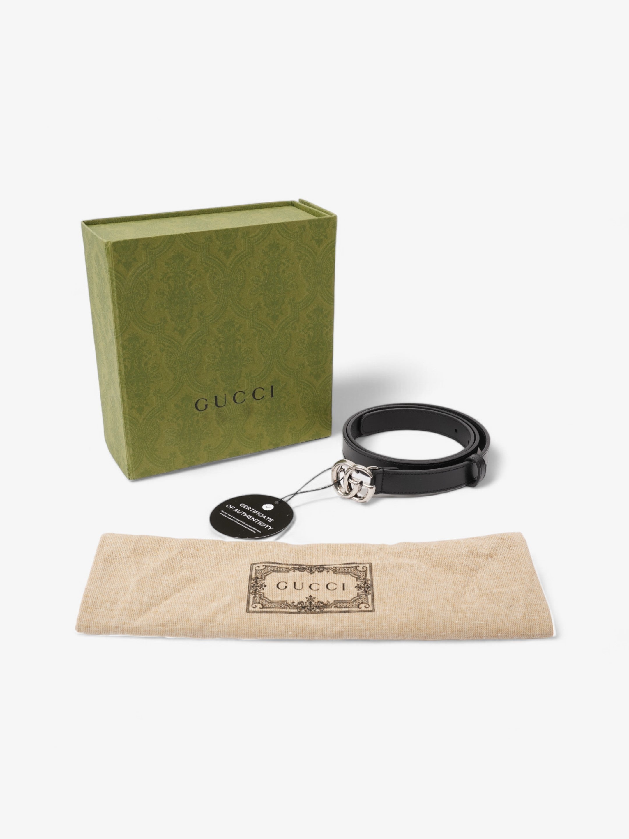 Gucci GG Marmont Thin Belt Black / Silver Leather 85cm / 34"
