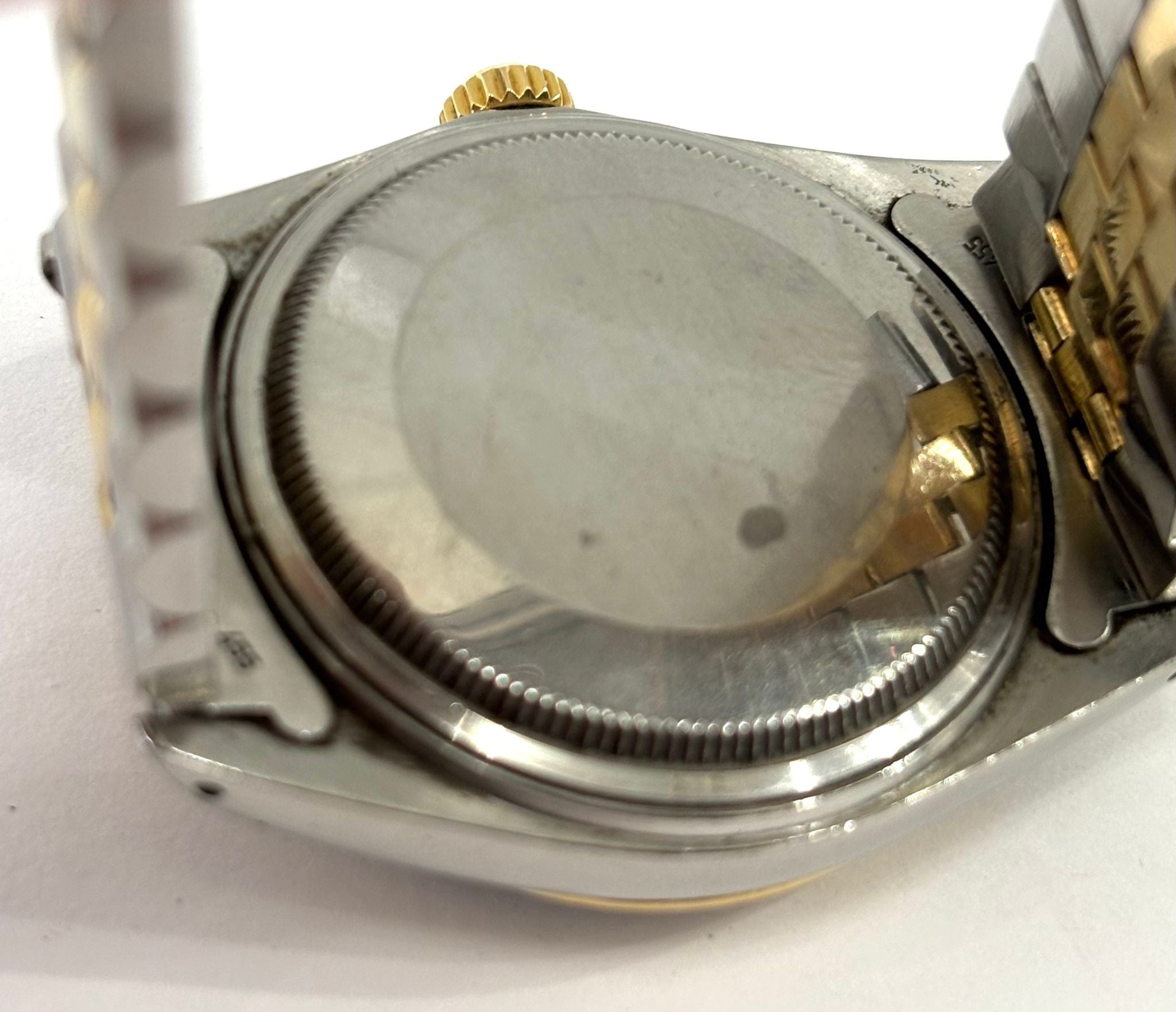 ROLEX OYSTER PERPETUAL DATEJUST 18K GOLD TWO-TONE BLUE ROMAN DIAL WATCH