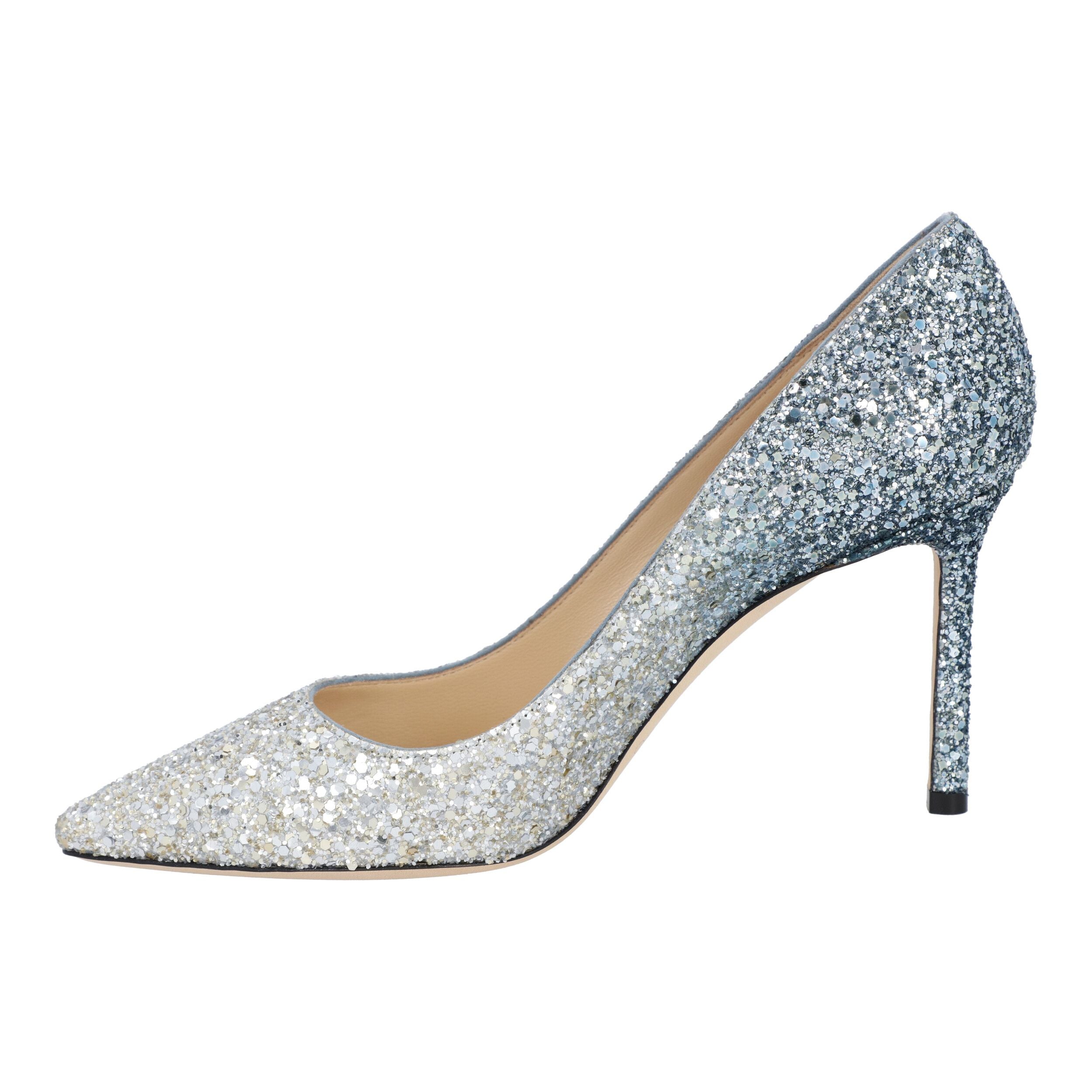 Women's Jimmy Choo women Romy 85 silver and dusk blue glitter pumps