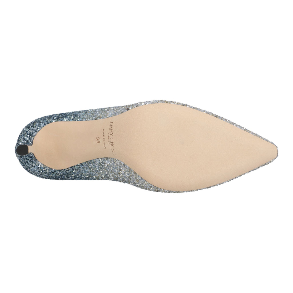 Women's Jimmy Choo women Romy 85 silver and dusk blue glitter pumps