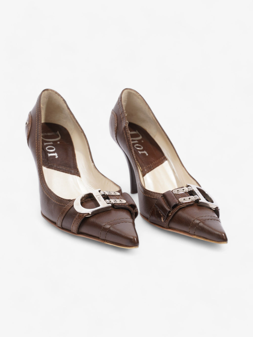 Christian Dior D Buckle Heel 80mm Brown Leather EU 38 UK 5