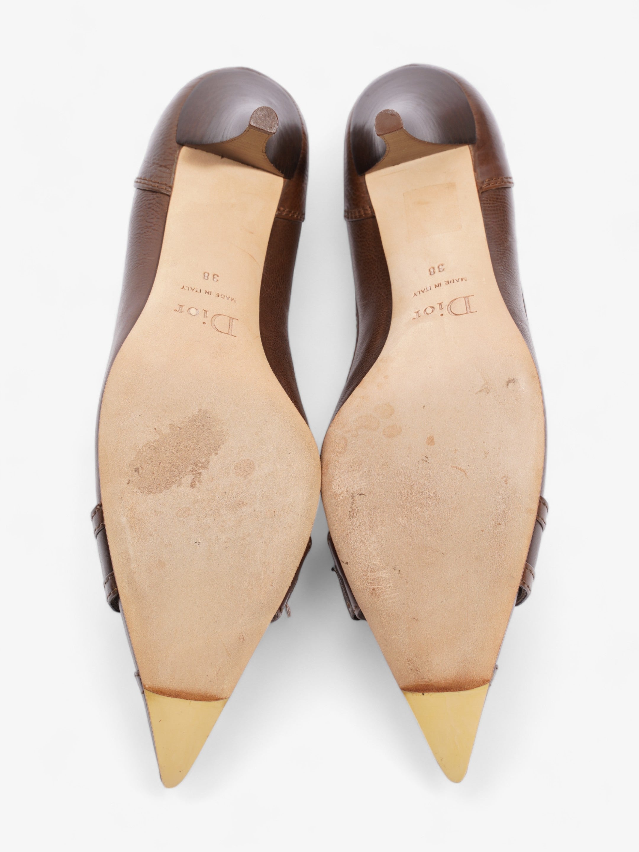 Christian Dior D Buckle Heel 80mm Brown Leather EU 38 UK 5