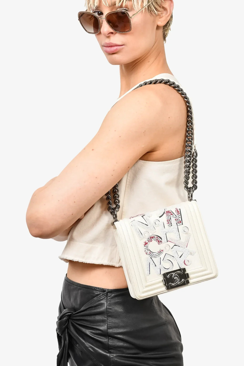 Chanel 14S Rare Limited Edition No 5 Graffiti Lambskin Boy Bag