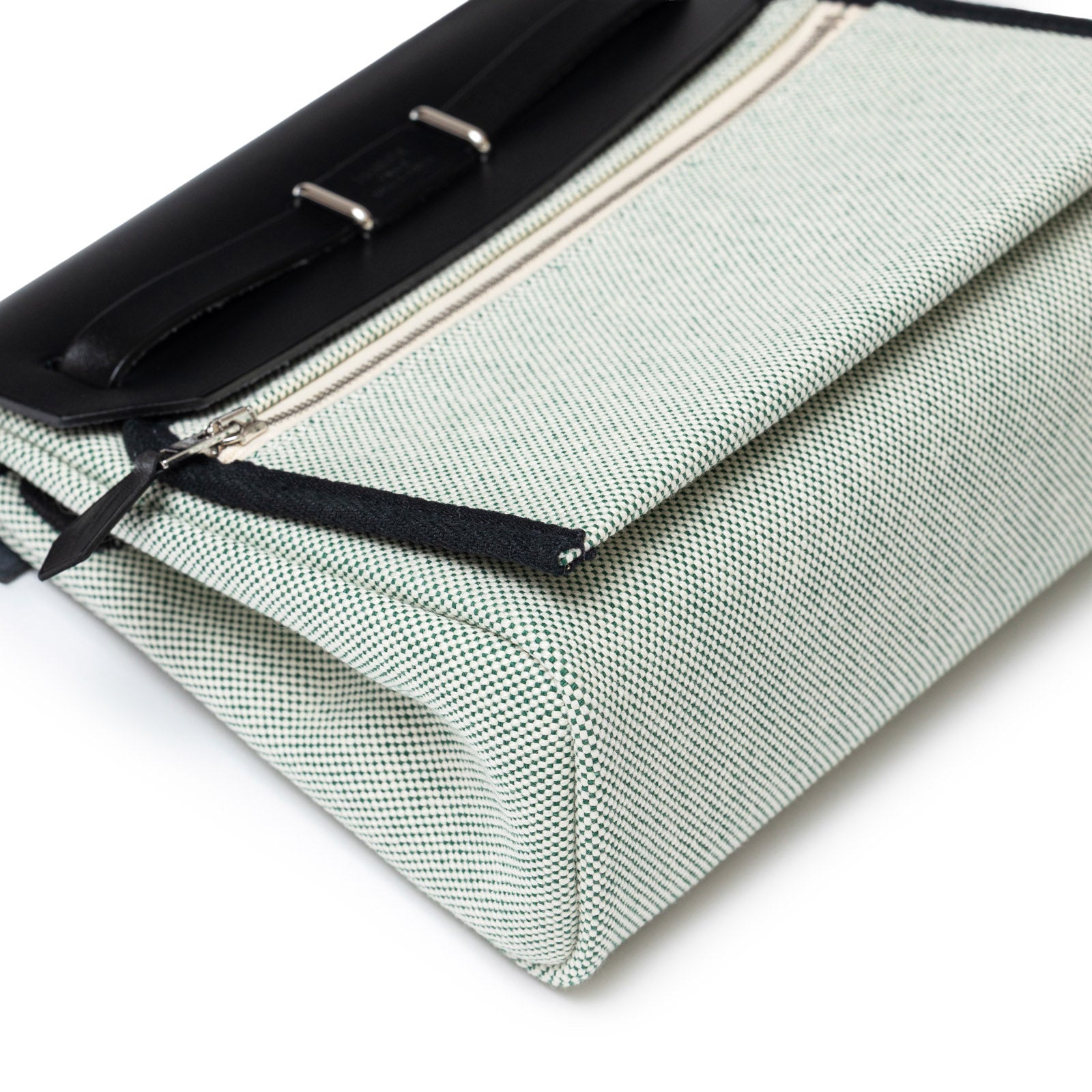 Hermès Mini Herbag Zip 20 Black Ecru/Vert Moyen Toile Palladium Hardware