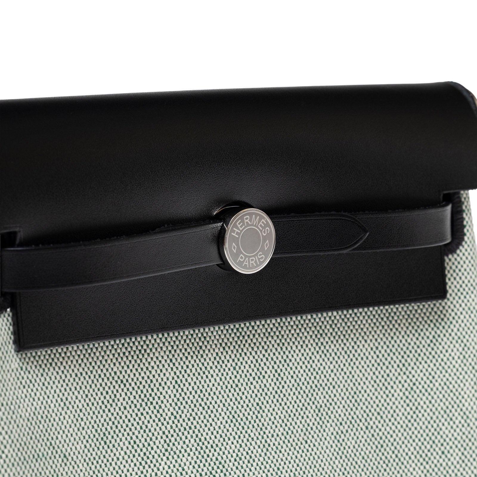 Hermès Mini Herbag Zip 20 Black Ecru/Vert Moyen Toile Palladium Hardware