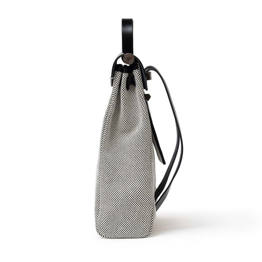 Hermès Herbag a Dos Backpack Ecru/Black Toile Palladium Hardware