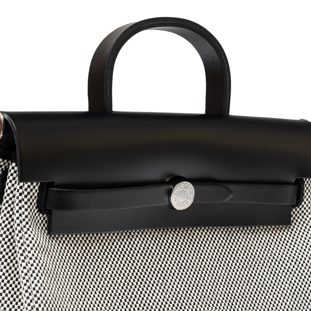 Hermès Herbag a Dos Backpack Ecru/Black Toile Palladium Hardware