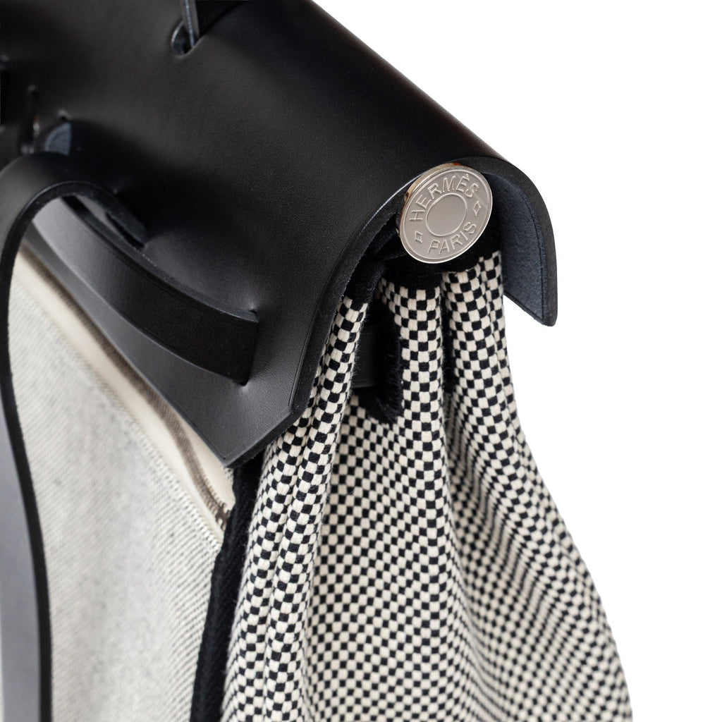 Hermès Herbag a Dos Backpack Ecru/Black Toile Palladium Hardware