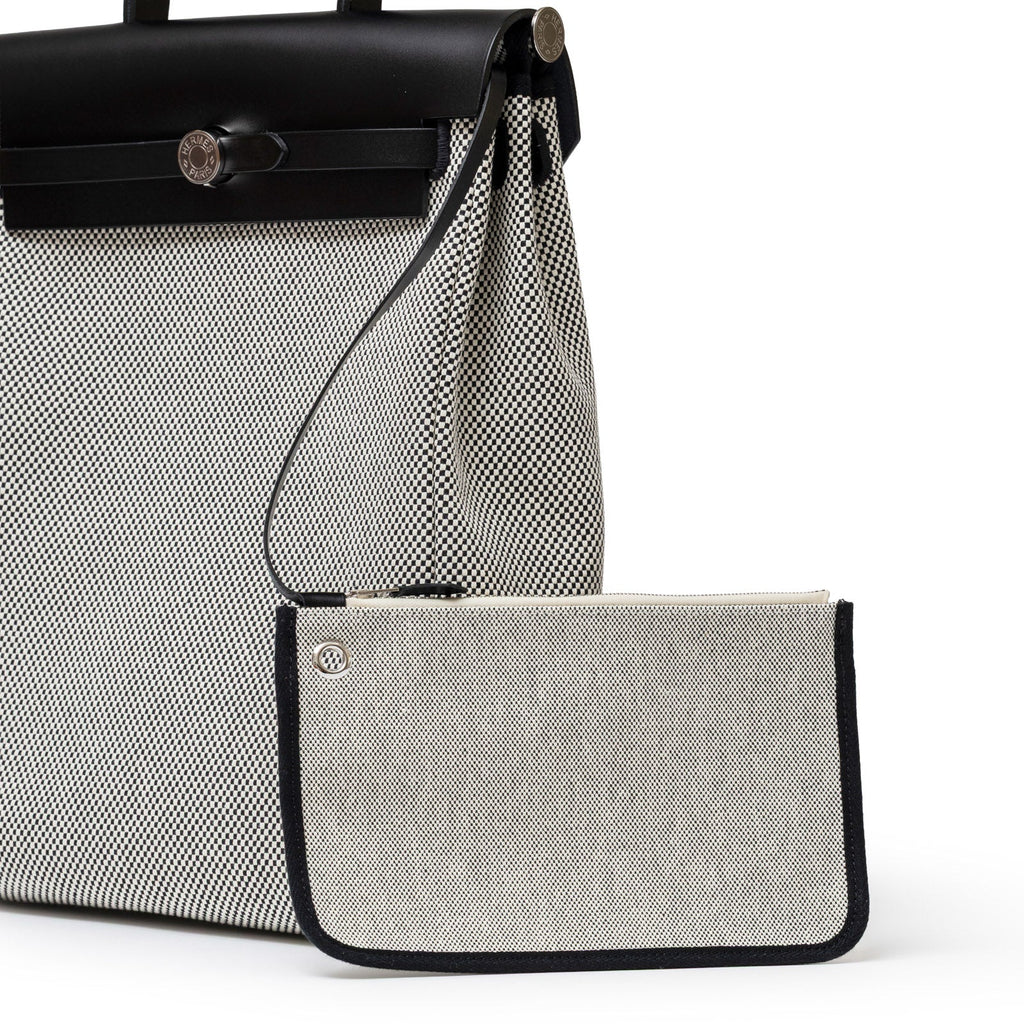 Hermès Herbag a Dos Backpack Ecru/Black Toile Palladium Hardware