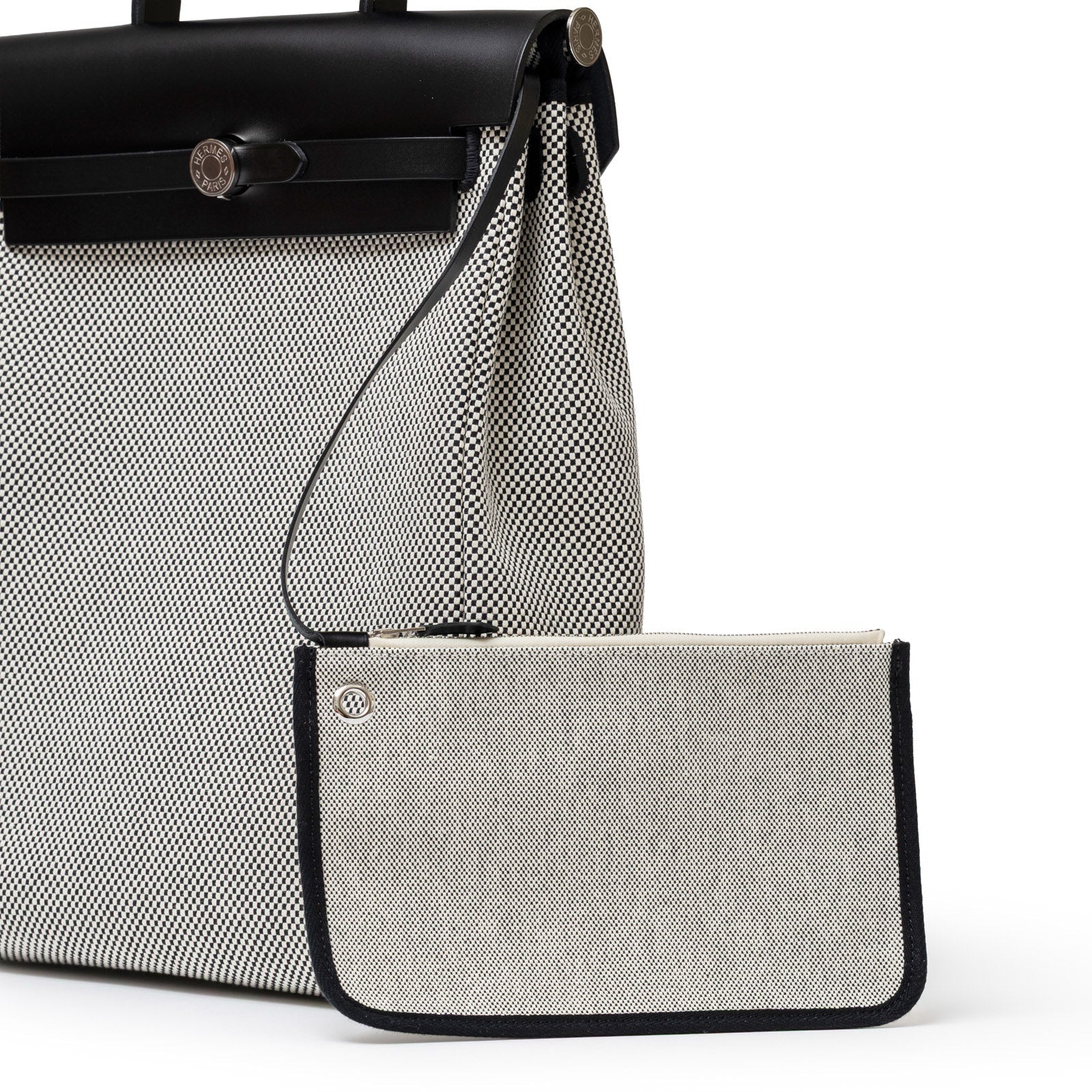Hermès Herbag a Dos Backpack Ecru/Black Toile Palladium Hardware
