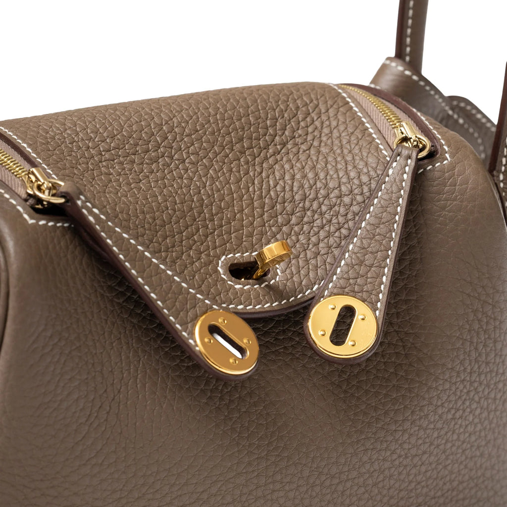 Hermès Mini Lindy I Etoupe Clemence Gold Hardware