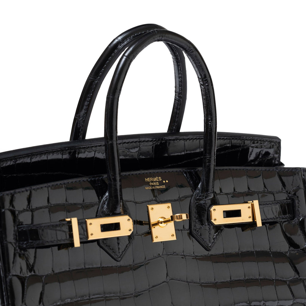 Hermès Birkin 25 Black Shiny Niloticus Crocodile Gold Hardware