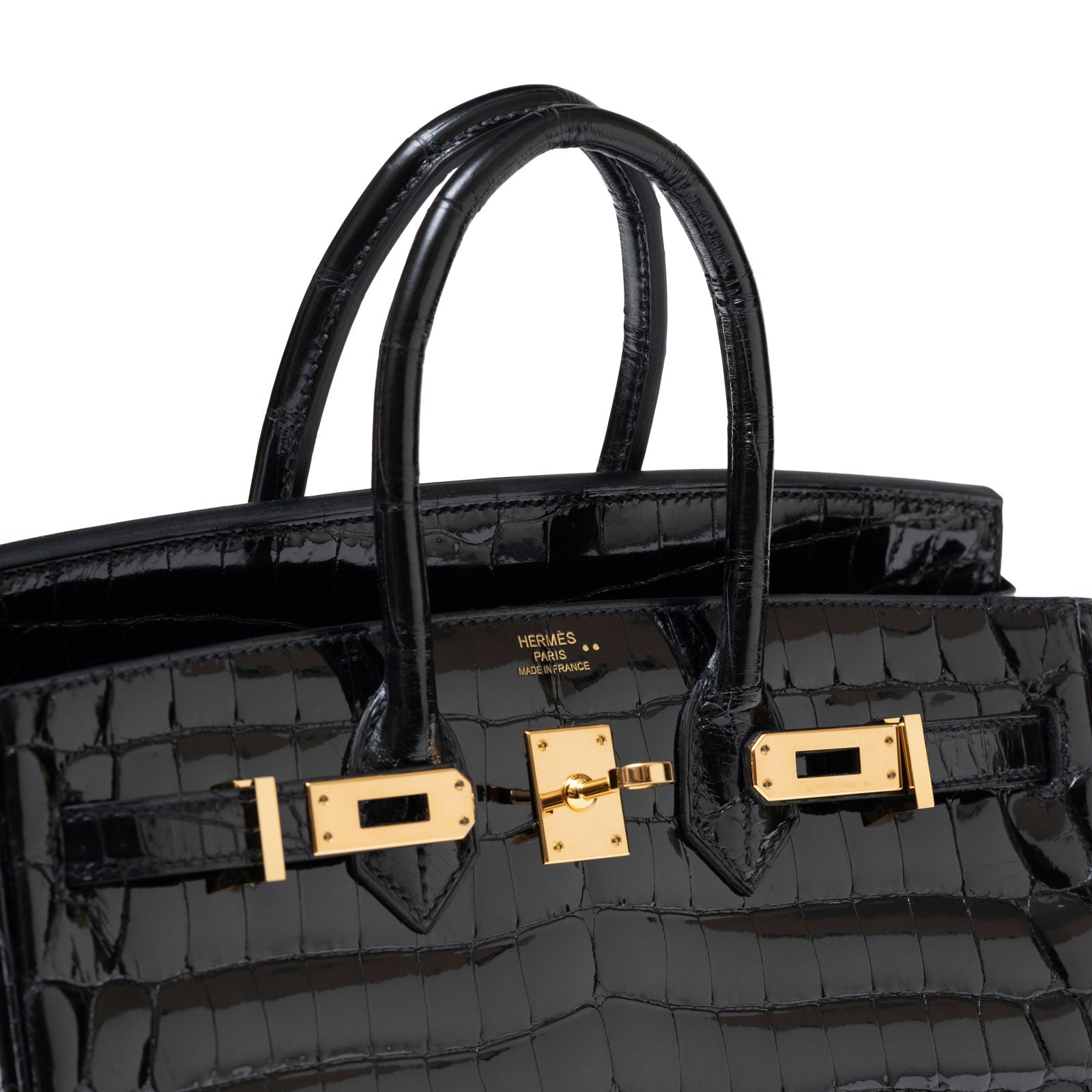 Hermès Birkin 25 Black Shiny Niloticus Crocodile Gold Hardware