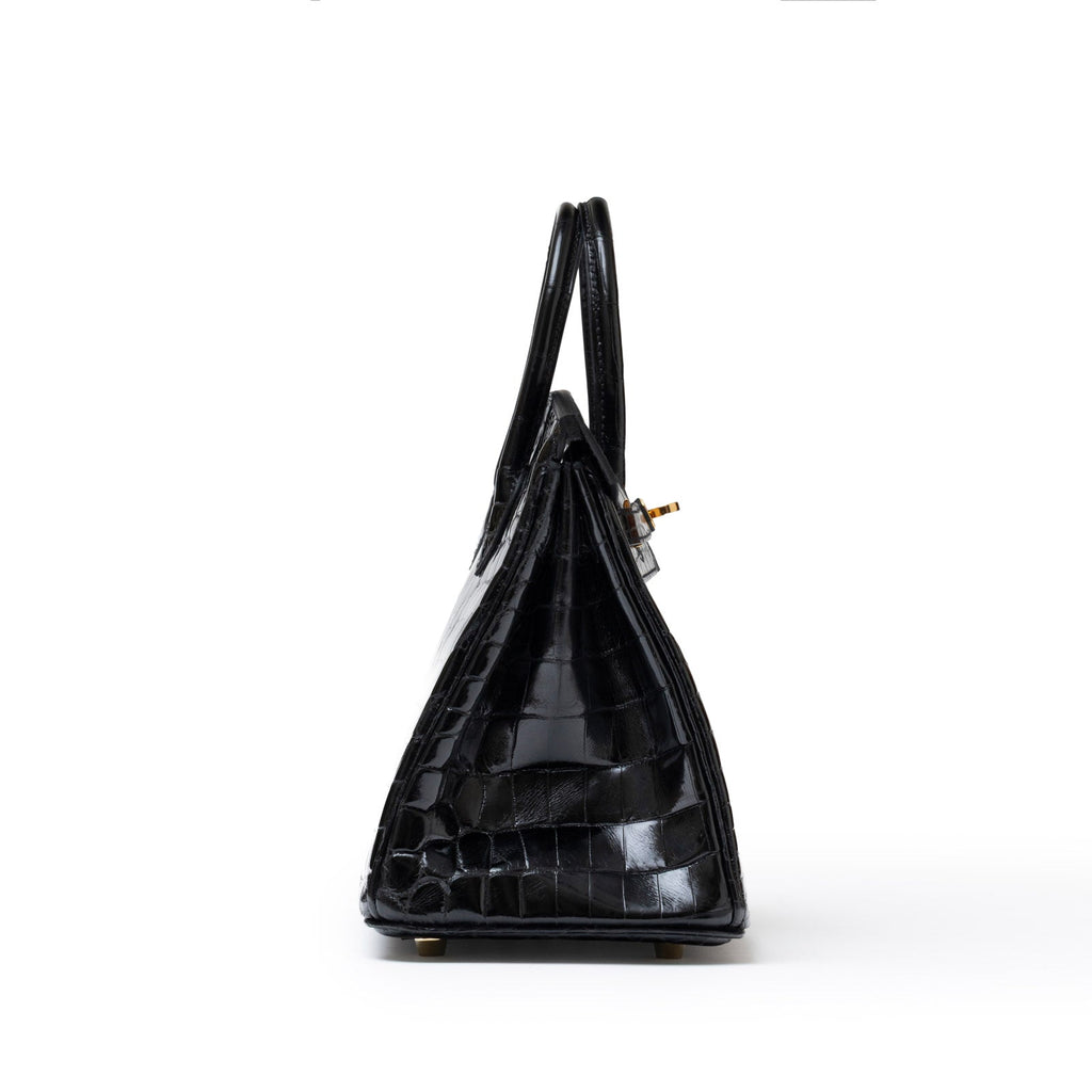 Hermès Birkin 25 Black Shiny Niloticus Crocodile Gold Hardware